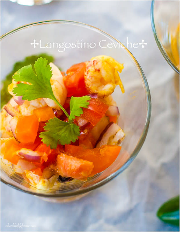 <p>A Healthy Life for Me</p><p>This fresh, healthy, amazing ceviche can be easily made ahead. It's loaded with fresh citrus and herb flavors. <a href="http://ahealthylifeforme.com/langostino-ceviche/" rel="nofollow noopener" target="_blank" data-ylk="slk:Get the recipe HERE;elm:context_link;itc:0;sec:content-canvas" class="link rapid-noclick-resp">Get the recipe HERE</a>. </p>