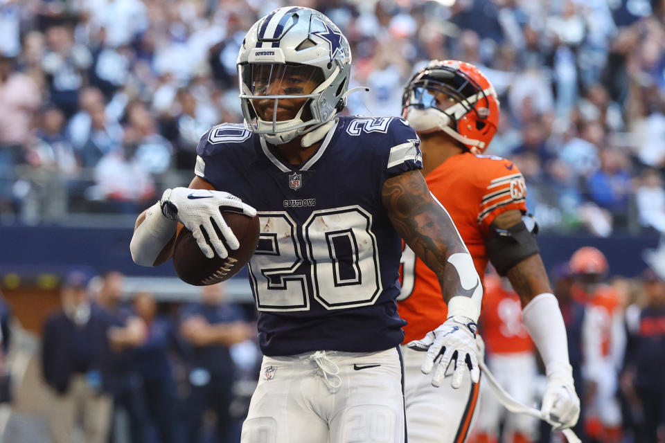 Tony Pollard was one of five Dallas Cowboys who scored touchdowns in a 49-29 win over the Chicago Bears. (Photo by Richard Rodriguez/Getty Images)