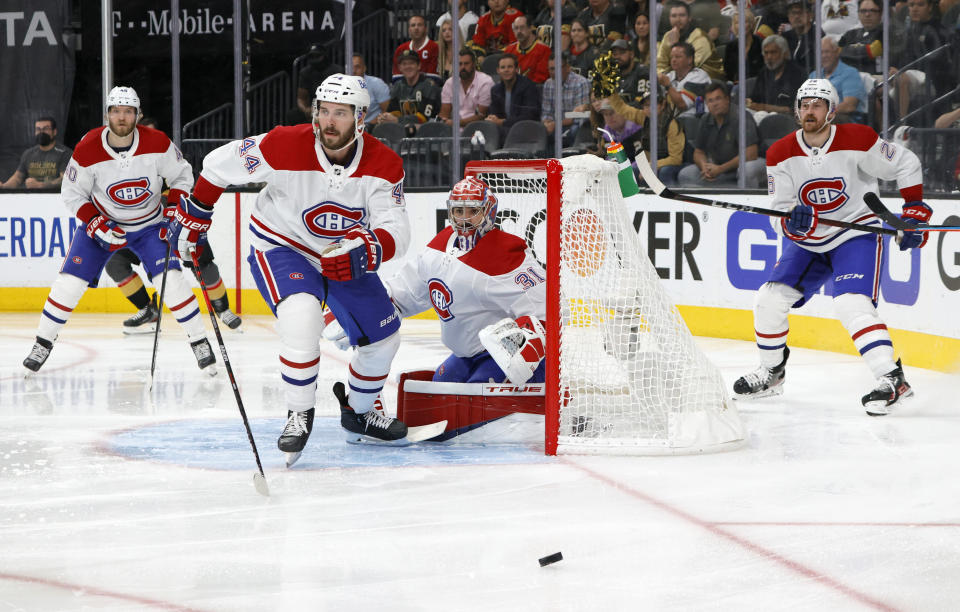 Joel Armia #40, Joel Edmundson #44, Carey Price #31 and Jeff Petry #26 of the Montreal Canadiens