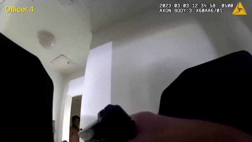 A still image taken from police body camera footage from the March 3, 2023 standoff between Najee Seabrooks and Paterson police that ended in Seabrooks being fatally shot by officers.