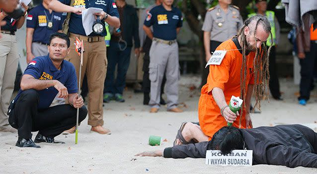 Mr Taylor at a re-enactment of the Kuta beach murder scene. Source: AAP