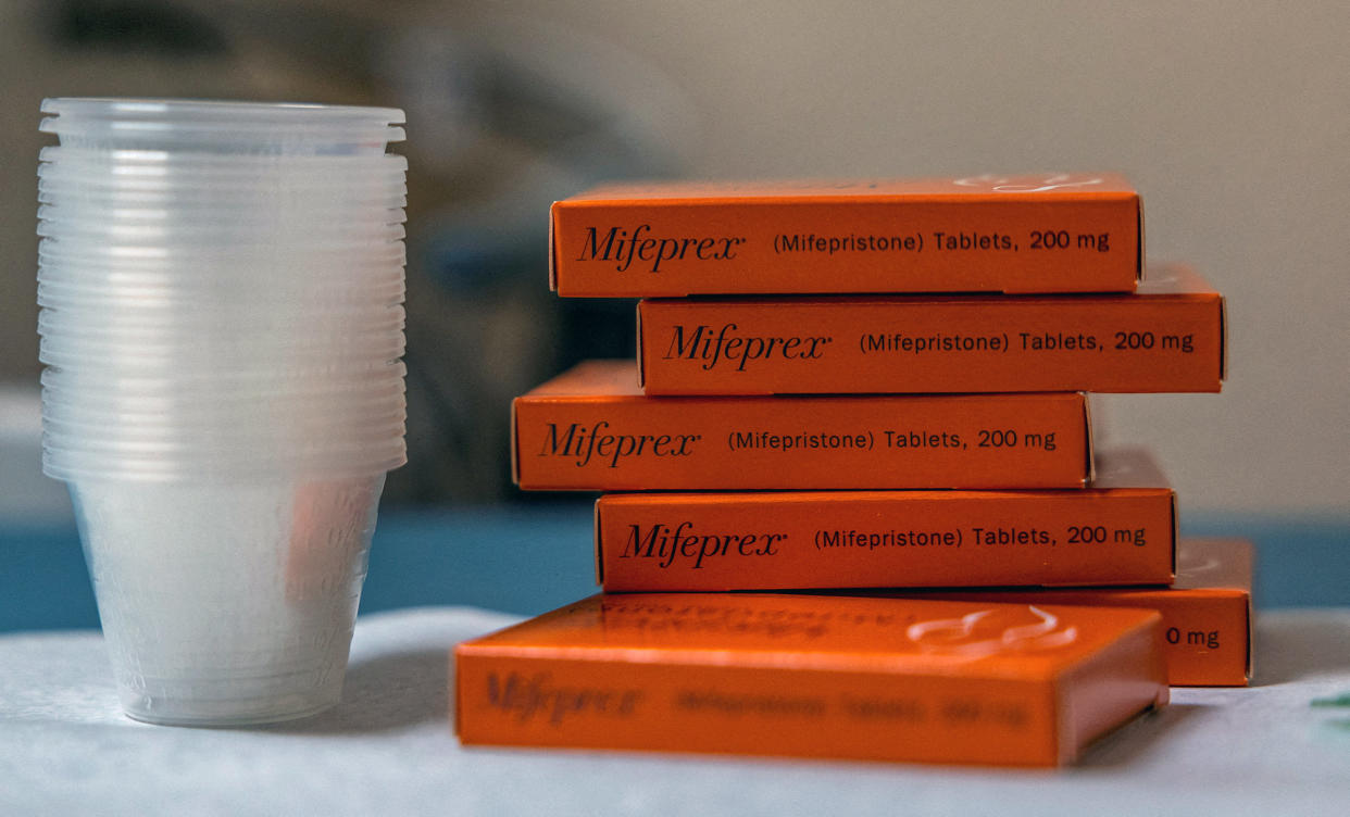 Boxes of mifepristone, the first pill given in a medical abortion, are prepared for patients at Women's Reproductive Clinic of New Mexico in Santa Teresa, U.S., January 13, 2023