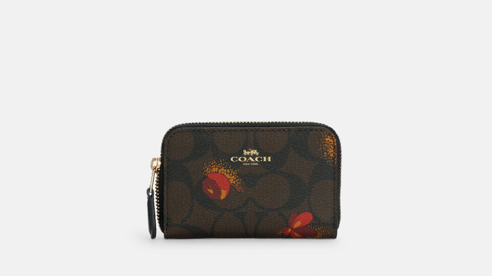 Zip Around Coin Case In Signature Canvas With Pop Floral Print