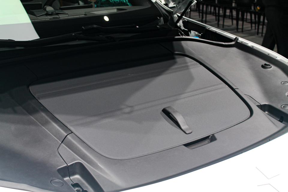 The front trunk of the Polestar 3 electric SUV, with a cover.