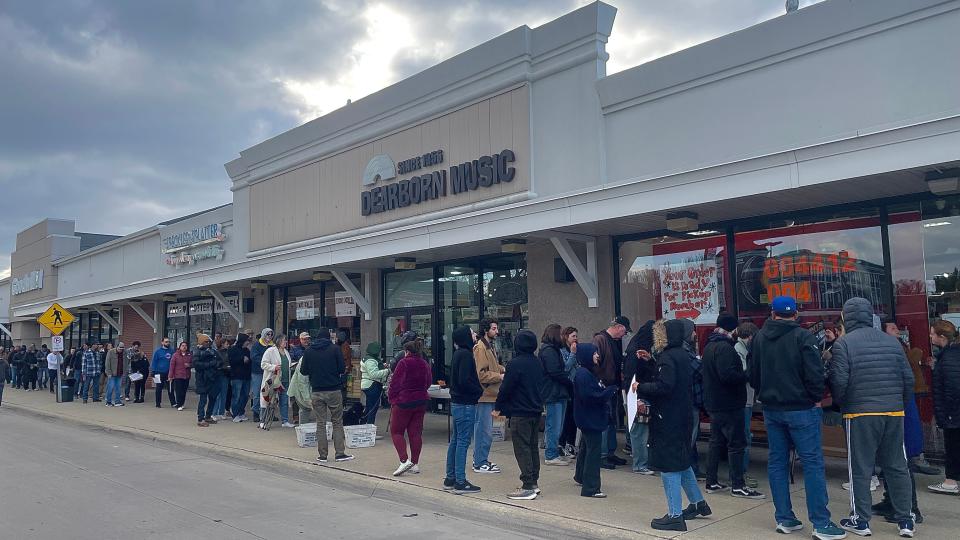 Customers line up early in the morning outside Dearborn Music at 22501 Michigan Avenue on Saturday, April 20, 2024, for the 16th annual Record Store Day.