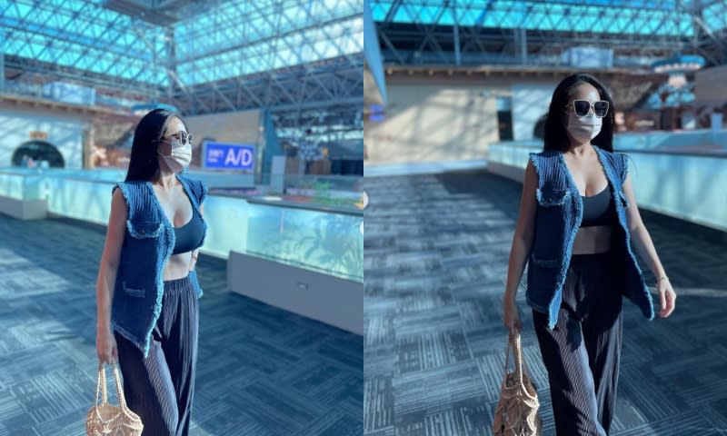 林采緹秀出機場穿搭照，開心表示終於要出國度假。（圖／Instagram／sunnylin_520）