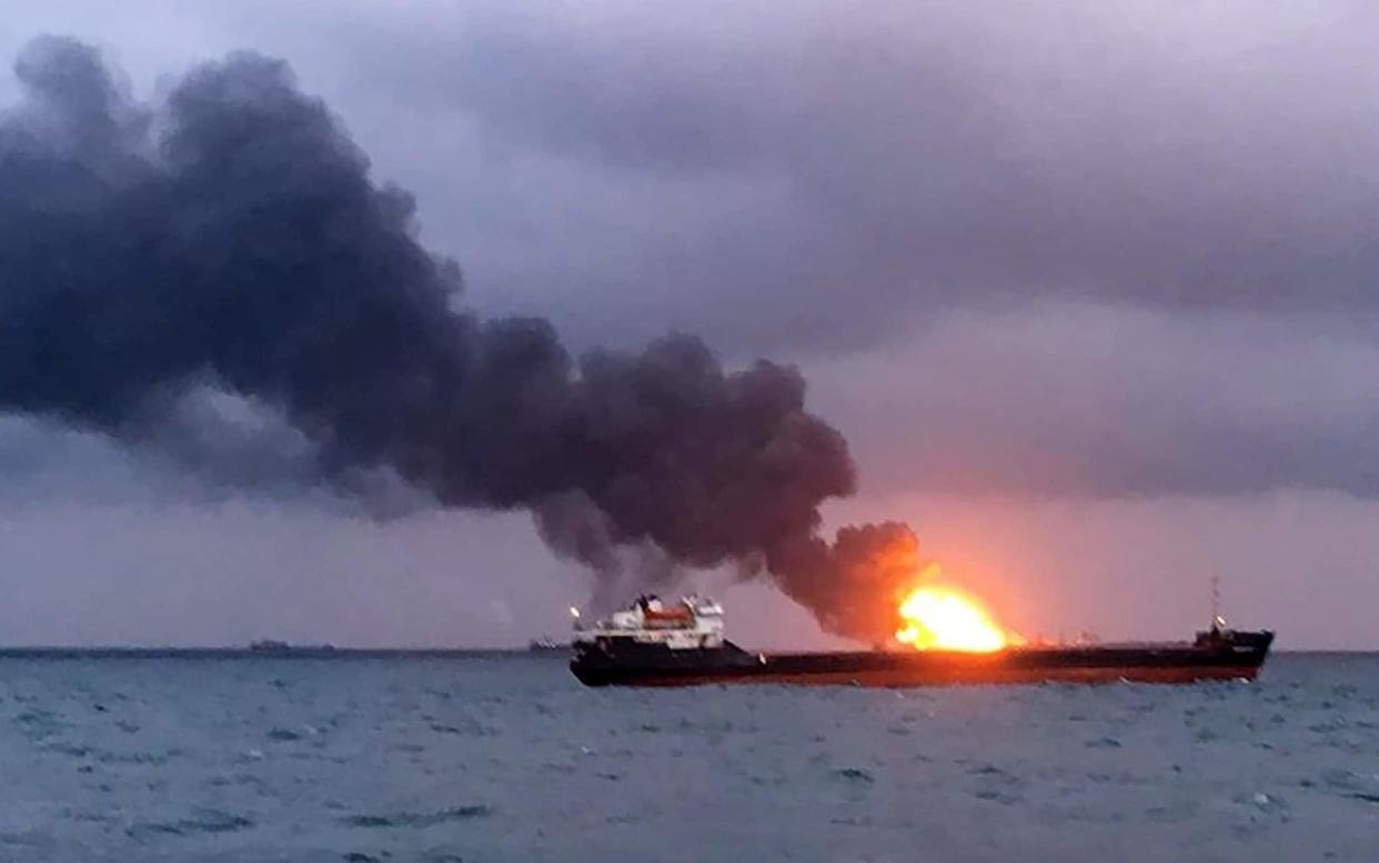 A vessel on fire in the Kerch Strait - TASS