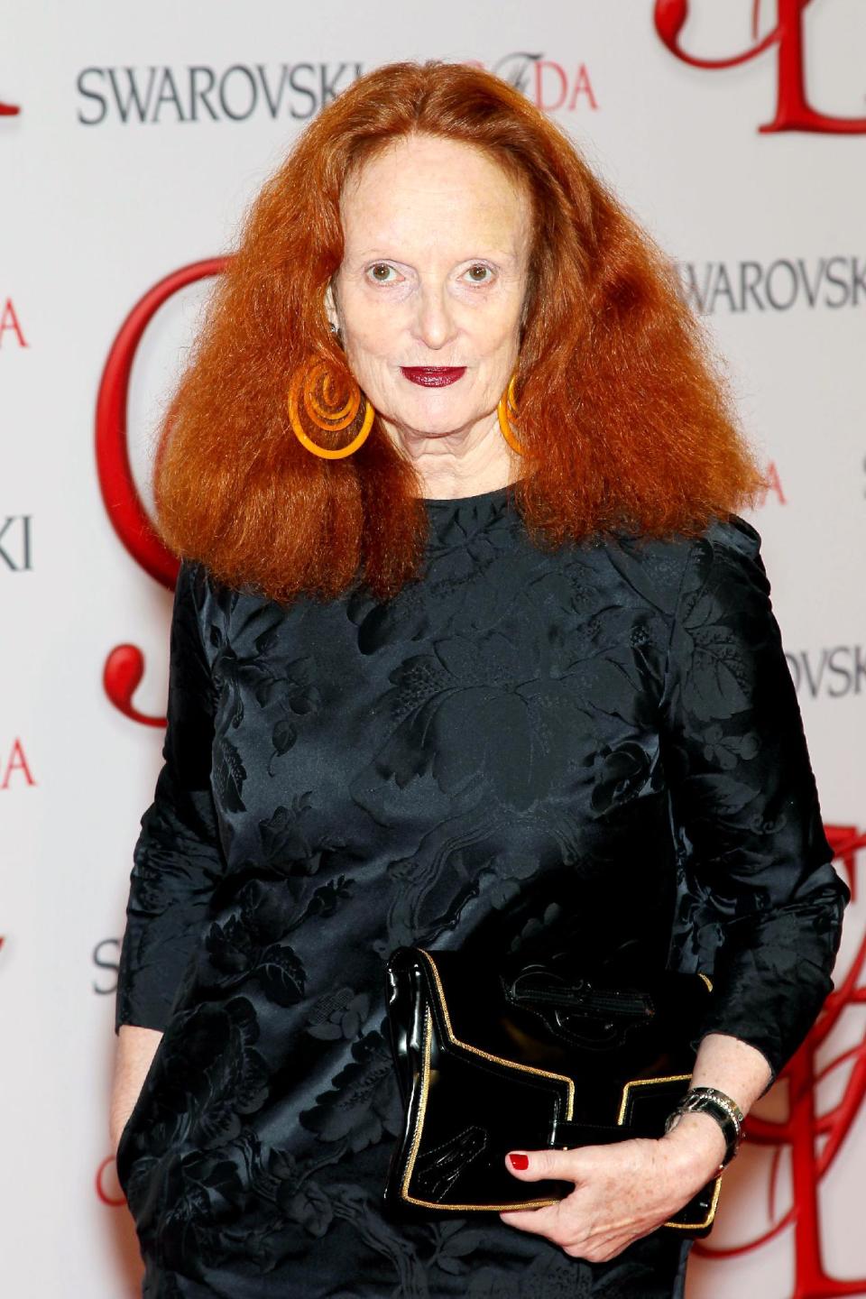 This June 4, 2012 photo released by Starpix shows Vogue stylist and former model Grace Coddington at the 2012 CFDA Fashion Awards, sponsored by Swarovski, at Alice Tully Hall in New York. Coddington is the author of a book titled, "Grace: A Memoir," released Nov. 20, 2012 by Random House. (AP Photo/Starpix, Marion Curtis)