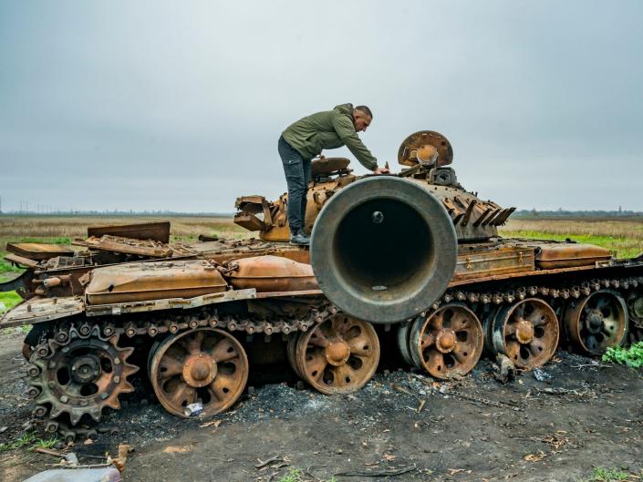 Destroyed Russian tank in Kherson, Ukraine