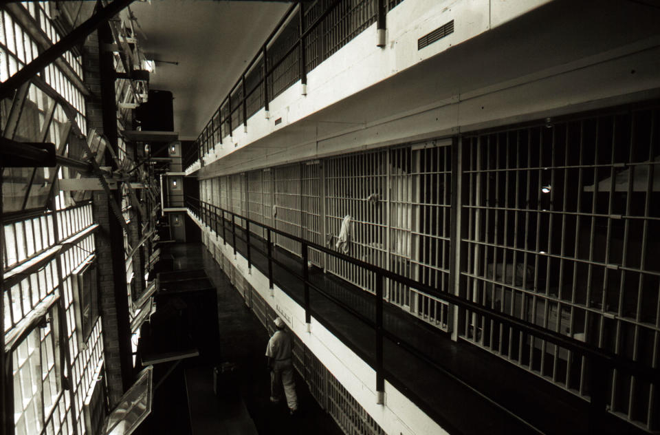 Prison cells line a hall in the death row unit at the Huntsville prison in Huntsville, Texas, in 1997.