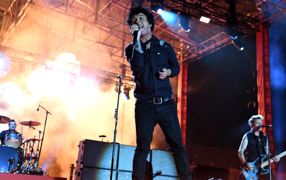 SEVILLE, SPAIN - NOVEMBER 02: Billie Joe Armstrong from Green Day performs during the World Stage held at the Plaza de Espana ahead of the MTV EMAs 2019 on November 02, 2019 in Seville, Spain. (Photo by Jeff Kravitz/FilmMagic)