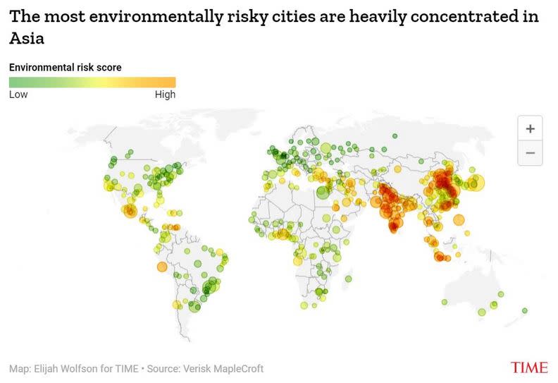 全球最受環境威脅的城市，幾乎全部被亞洲包辦。Time
