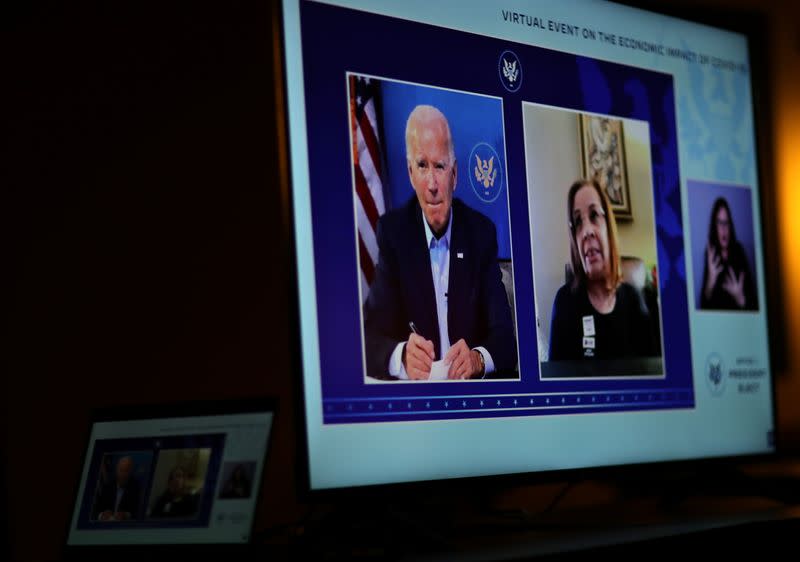 U.S. President-elect Joe Biden speaks to American workers via video