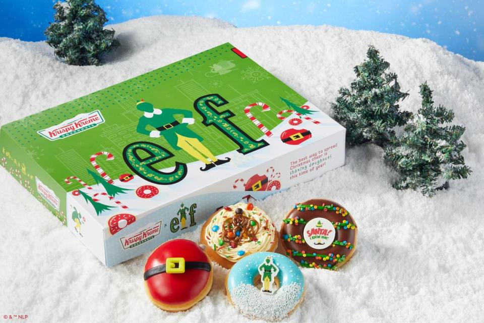 Fans of Krispy Kreme can soon order the seasonal Santa Belly doughnut, alongside the new “Elf” doughnut collection. Photo by Business Wire