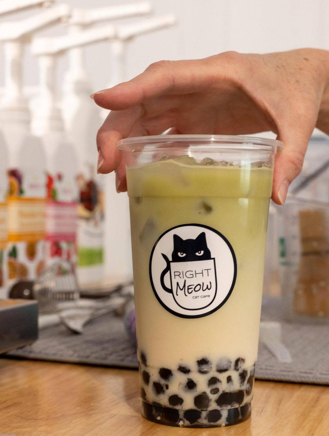 A boba tea prepared by Kayleigh Posey at the Right Meow Cat Cafe, photographed on Monday, July 3, 2023 in Fuquay-Varina, N.C.