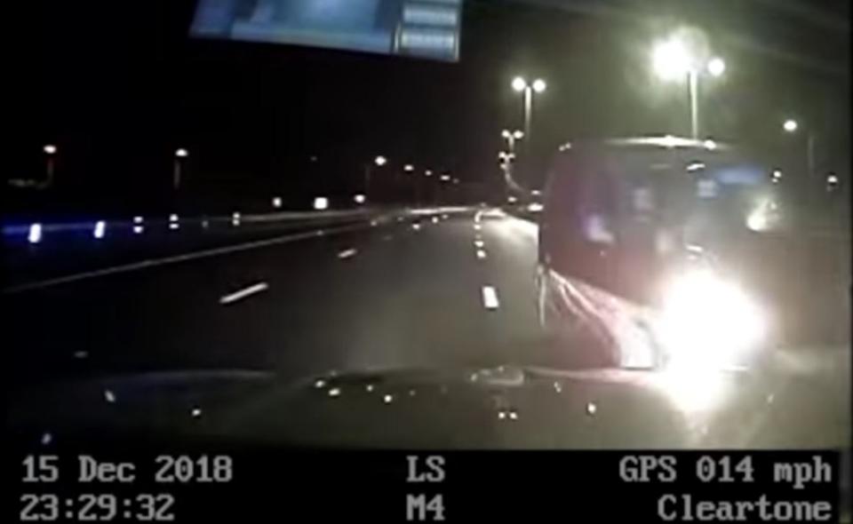 Dashcam of the incident where the van went the wrong way down the M4