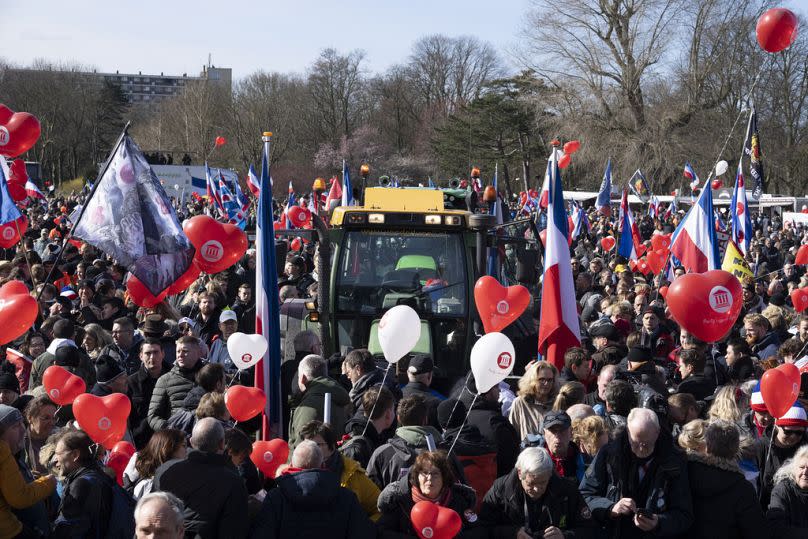 Thousands of demonstrators attend an anti-government protest by farmers' organizations in The Hague last March.