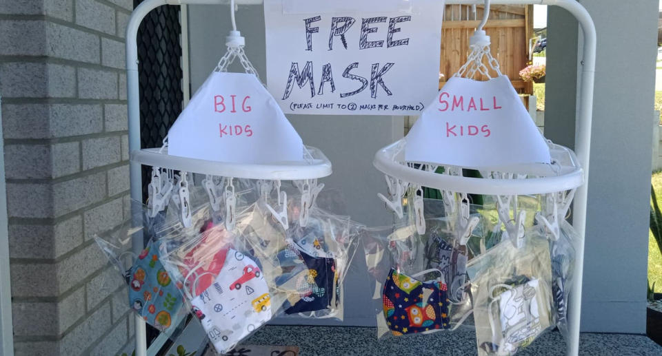 Valerie Diola has also sewn kids face masks after her neighbours requested for smaller sizes. Source: Supplied.