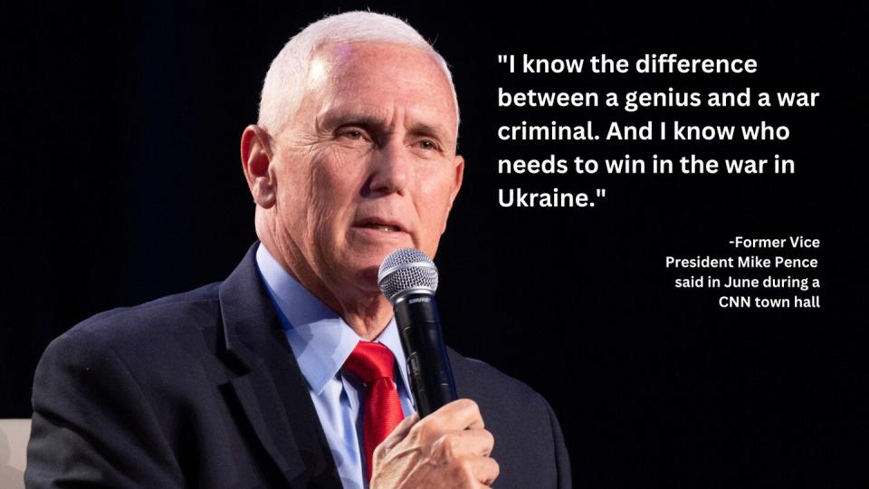 Presidential candidate and former Vice President Mike Pence speaks at The Gathering in Atlanta on Friday, Aug. 18, 2023. (Ben Gray / AP)