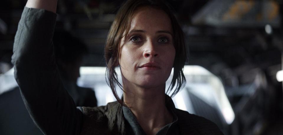 This image released by Lucasfilm Ltd. shows Felicity Jones as Jyn Erso in a scene from, "Rogue One: A Star Wars Story." (Lucasfilm Ltd. via AP)