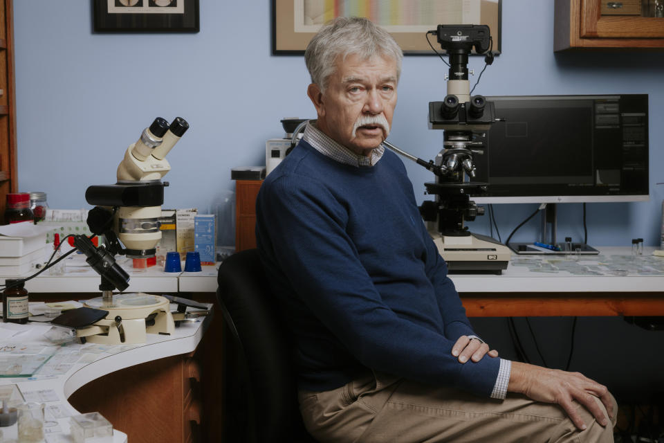 Skip Palenik in his office at Microtrace in Elgin, Ill.  (Taylor Glascock for NBC News)