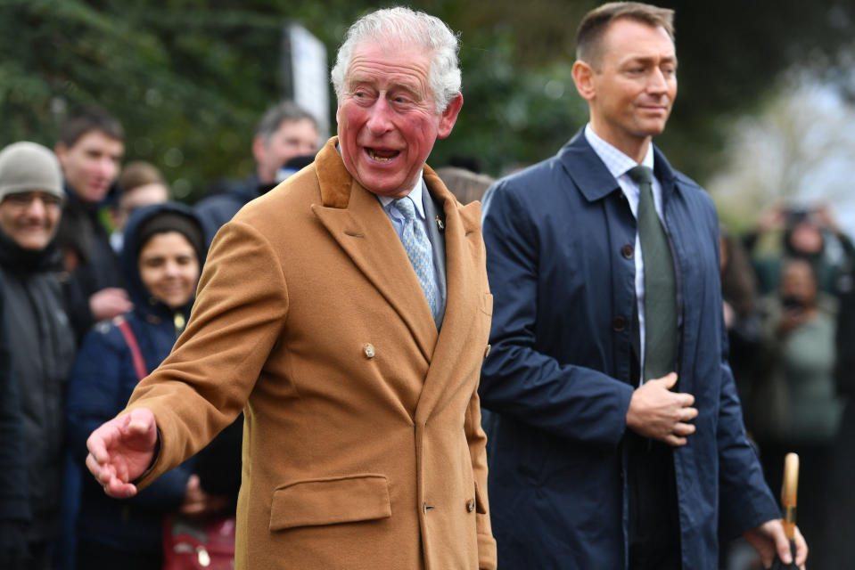 STRATFORD-UPON-AVON, ENGLAND - FEBRUARY 18:  Prince Charles, Prince of Wales greets members of the public as he leaves the RSC on February 18, 2020 in Stratford-upon-Avon, England. The Prince of Wales had a tour of the construction works which are taking place as part of a major redevelopment and restoration project, the costume stores and watched a short performance and met performers, staff and supporters at a reception. (Photo by Jacob King - WPA Pool/Getty Images)