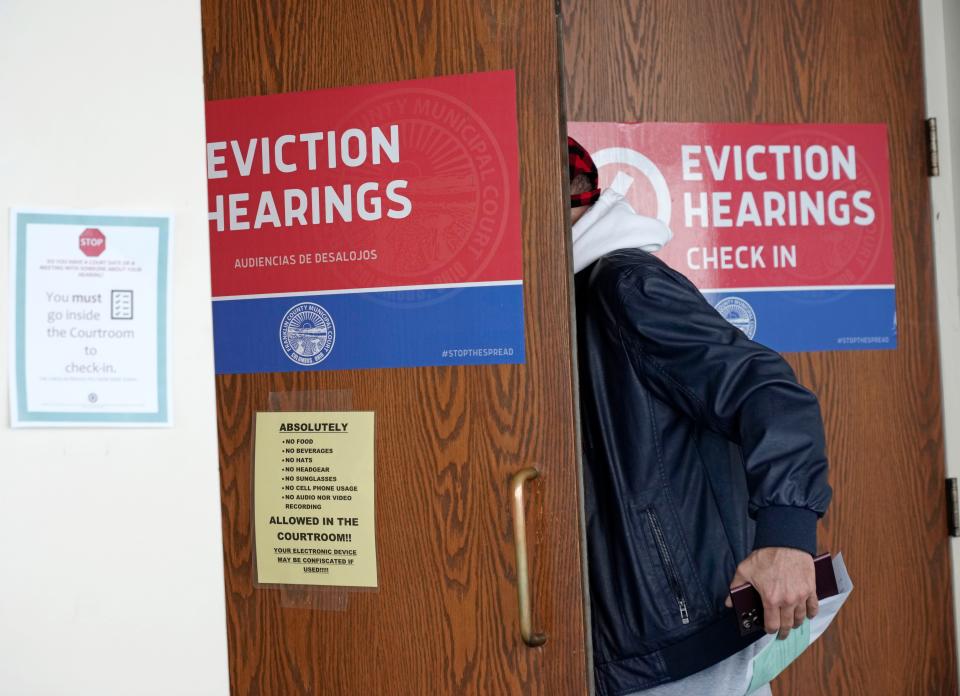 Eviction Court proceedings are held in Franklin County Municipal Courtroom 11B, where magistrates can see dozens of cases per day. Evictions were at a 20-year high in 2023 and are expected to top that number this year.