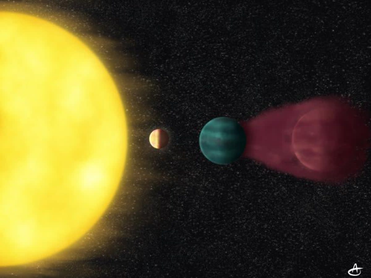 Young, hot, Earth-sized planet HD 63433d sits close to its star in the constellation Ursa Major, while two neighboring, mini-Neptune-sized planets — identified in 2020 — orbit farther out (Alyssa Jankowski)