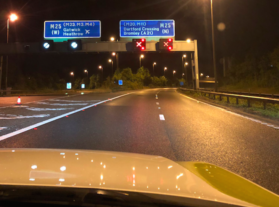 Sinkholes appeared in central reservations along the M25 (Picture: Kent Police Roads Policing Unit)