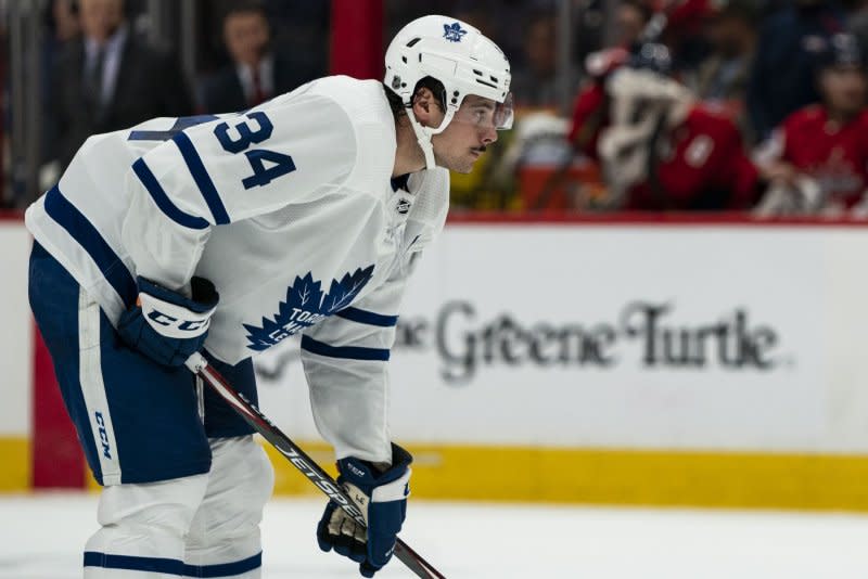 Forward Auston Matthews, who led the NHL with 69 regular-season goals, and the Toronto Maple Leafs will face the Boston Bruins in Game 1 of a first-round playoff series at 8 p.m. Saturday in Boston. File Photo by Alex Edelman/UPI