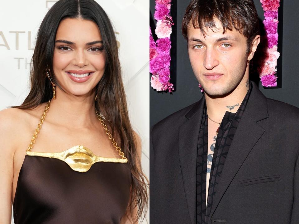 A side-by-side image of Kendall Jenner and Anwar Hadid.