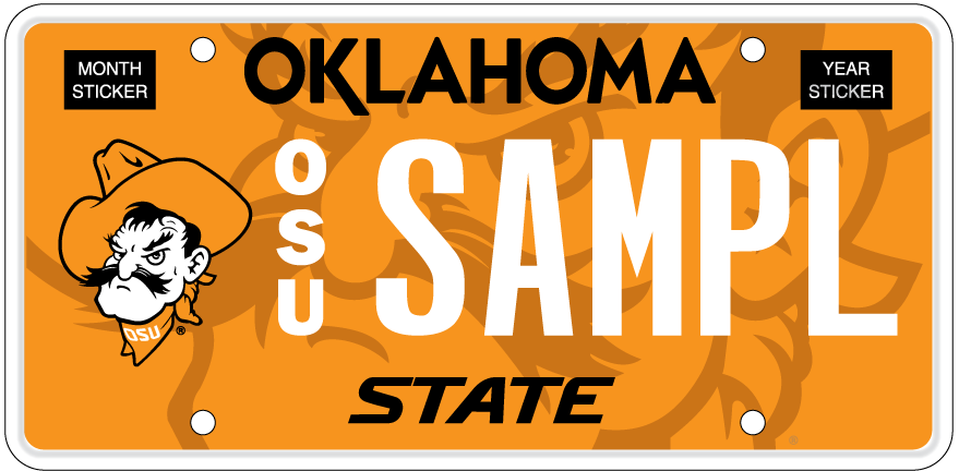Oklahoma State University license plate: sold 12,539 in 2023 totaling $393,715. A portion of the fee for the OSU specialty plate is designated to the university.