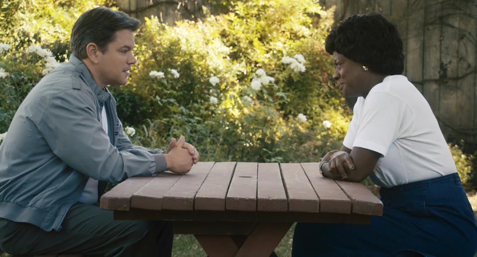 Matt Damon as Sonny Vaccaro and Viola Davis as Deloris Jordan in ‘Air’