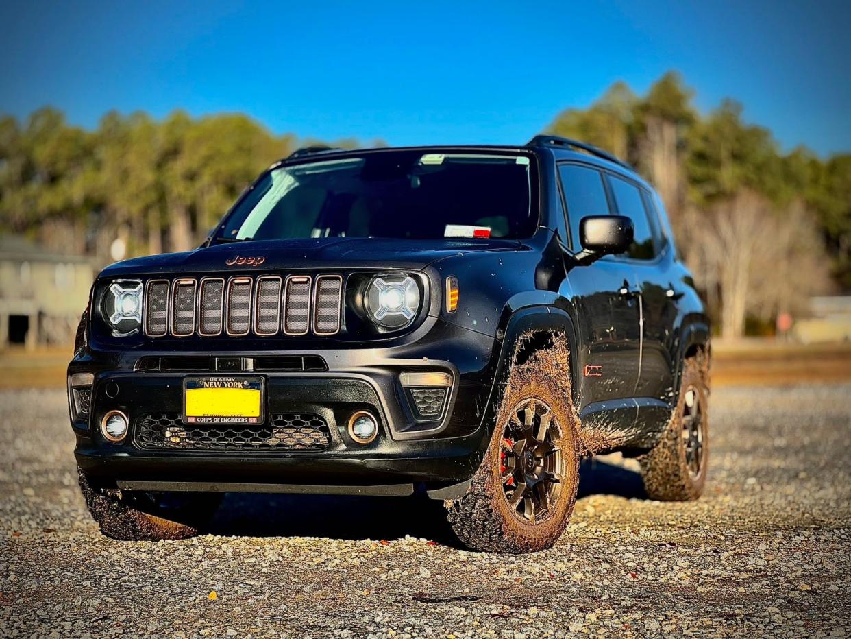 Jon Carr of Staten Island in New York is a fan of the Jeep Renegade and sometimes goes off-roading. Here is his 2019 Renegade, showing a little bit of mud from a recent drive. Stellantis is phasing out the Renegade in the United States and Canada.