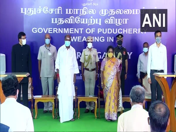 AINRC President N Rangasamy taking oath as the Chief Minister of Puducherry. (Photo/ANI)