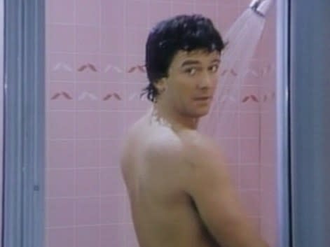Bobby turns around in the shower