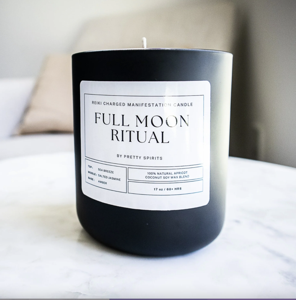 <p><a href="https://prettyspirits.com/products/full-moon-ritual-manifestation-candle" rel="nofollow noopener" target="_blank" data-ylk="slk:Shop Now;elm:context_link;itc:0;sec:content-canvas" class="link ">Shop Now</a></p><p>Full Moon Ritual Manifestation Candle</p><p>$60.00</p><p>prettyspirits.com</p>