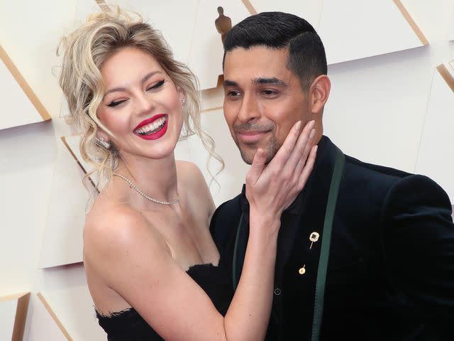 <p>David Livingston/Getty</p> Amanda Pacheco and Wilmer Valderrama at the 94th Annual Academy Awards