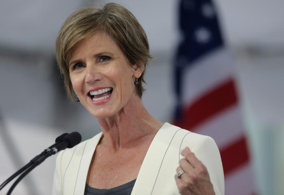 In this May 24, 2017, file photo, former deputy Attorney General Sally Yates speaks at Harvard Law School Class Day in Cambridge, Massachusetts. She is reportedly currently being considered for the attorney general role in Joe Biden's administration.  (Photo: AP Photo/Steven Senne, File)