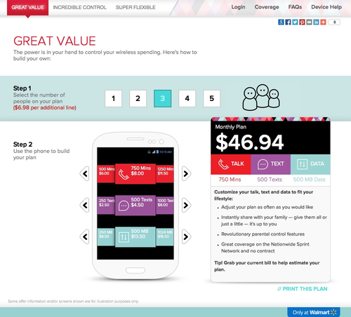 Screenshot showing how to set up Virgin Mobile's Custom plan