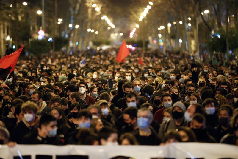 Supporters of Catalan rapper Pablo Hasel protest in Barcelona