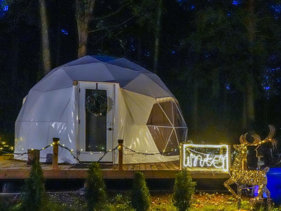 The outside of the dome at night