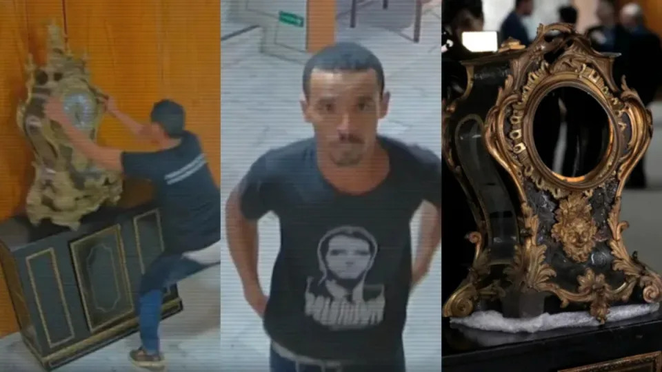 Antônio Claudio Alves Ferreira foi flagrado destruindo relógio raro do século 17 trazido por Dom João VI (Foto: Reprodução e Associated Press / Eraldo Peres)