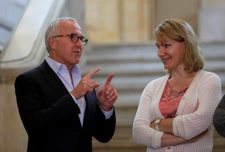 Olympique de Marseille's majority owner, billionaire businesswoman Margarita Louis-Dreyfus (R) and Frank McCourt, former owner of the Los Angeles Dodgers baseball team, attend a news conference at Marseille city hall to announce McCourt had entered exclusive negotiations to buy the Club, France, August 29, 2016. REUTERS/Philippe Laurenson