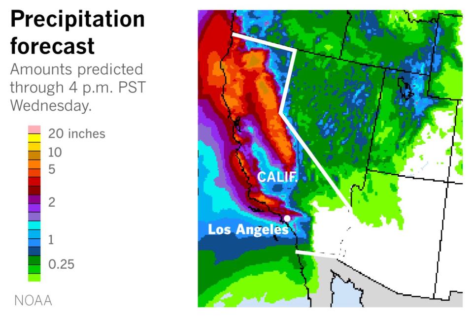 Precip forecast for Calif. through 4 p.m. Wednesday.