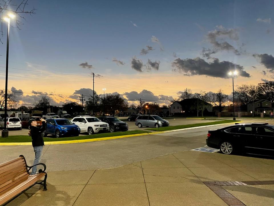 Late-evening darkness falls over Evansville during the totality of the solar eclipse on April 2, 2024.