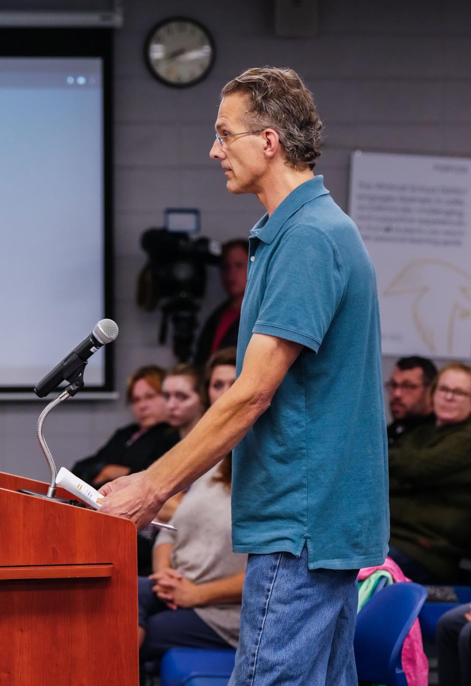 Parent Frank Carr addresses the Whitnall School Board during its Sept. 11 meeting.