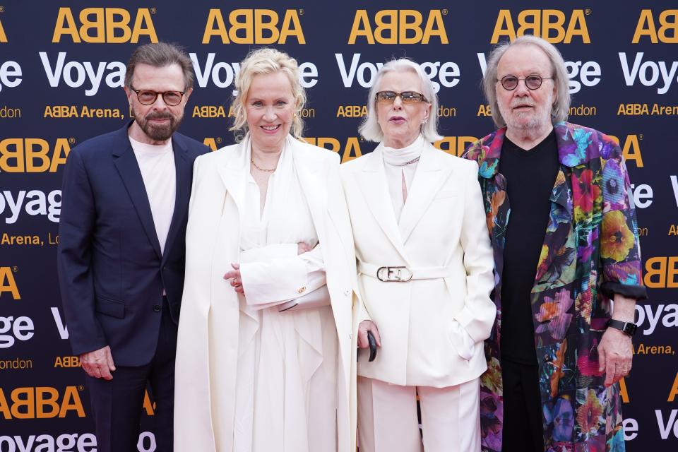 Bjorn Ulvaeus, Agnetha Faltskog, Anni-Frid Lyngstad and Benny Andersson at the opening night of Abba Voyage in London in May 2022. 