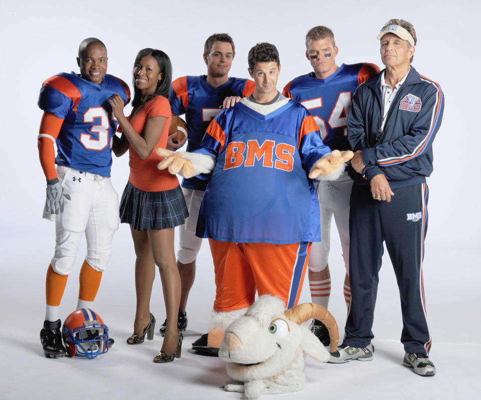 (from left): Sam Jones III, Gabrielle Dennis, Darin Brooks, Chris Romano, Alan Ritchson, Ed Marinaro