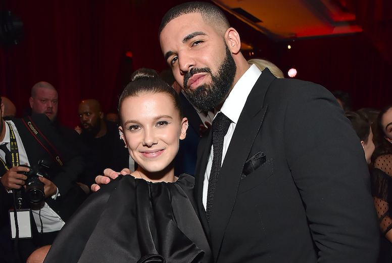Millie Bobby Brown says Drake, who she was pictured with at a Golden Globes party in January, texts her advice about “boys.” (Photo: Kevin Mazur/Getty Images for Netflix)